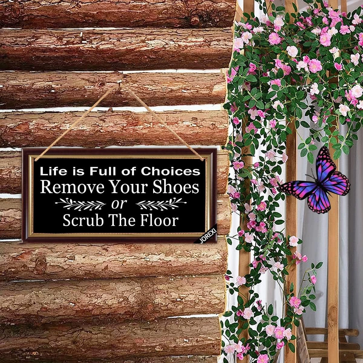 JOREXI Life is Full of Choices Remove Your Shoes Or Scrub The Floor Wooden Wall Sign, Take Your Shoes Off Sign - Shoes Off Sign 5.9x11.8 inches