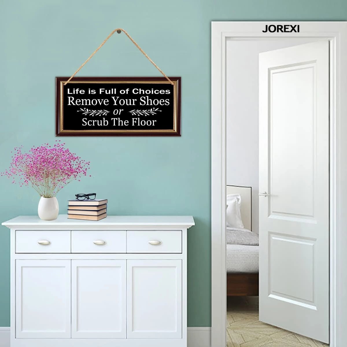 JOREXI Life is Full of Choices Remove Your Shoes Or Scrub The Floor Wooden Wall Sign, Take Your Shoes Off Sign - Shoes Off Sign 5.9x11.8 inches