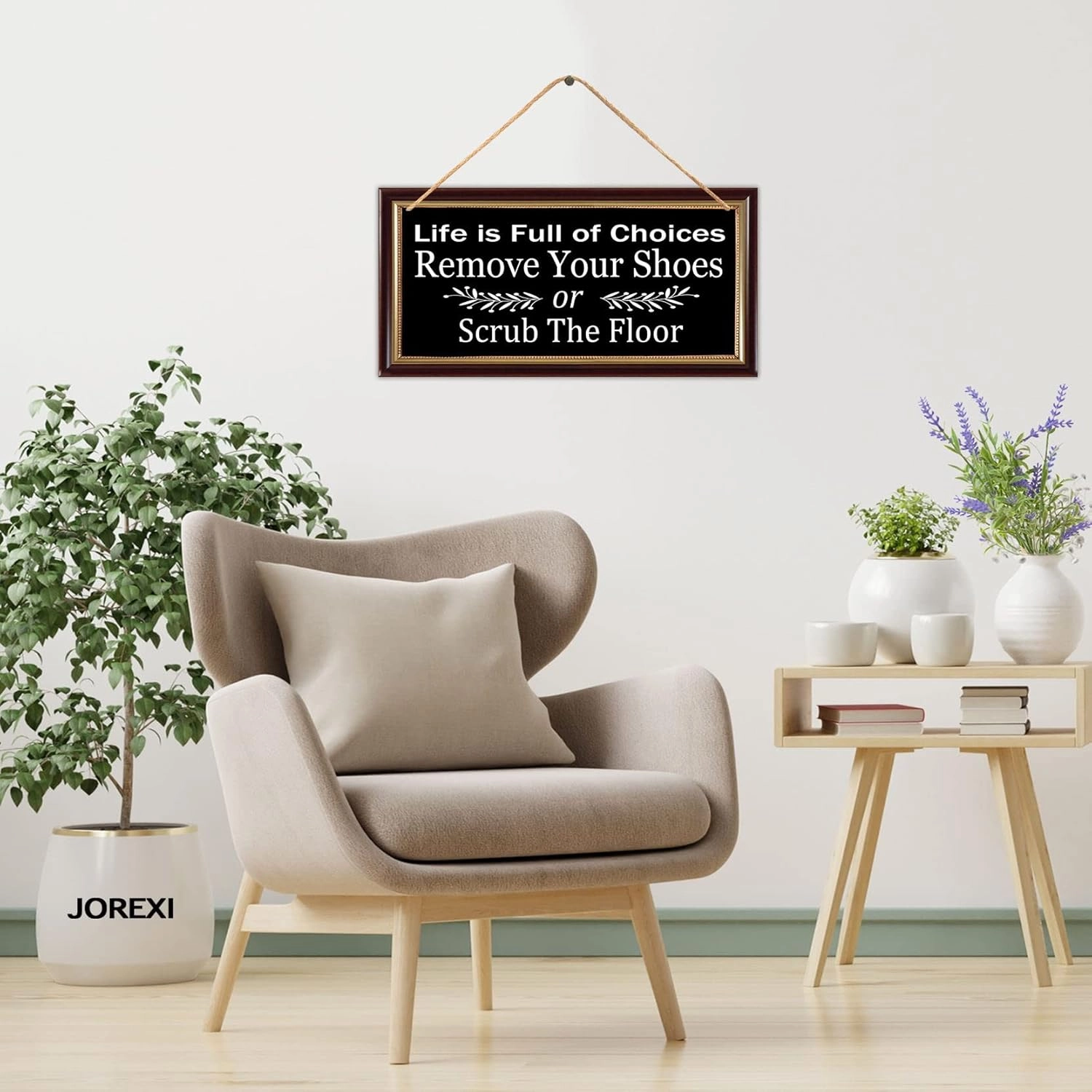 JOREXI Life is Full of Choices Remove Your Shoes Or Scrub The Floor Wooden Wall Sign, Take Your Shoes Off Sign - Shoes Off Sign 5.9x11.8 inches