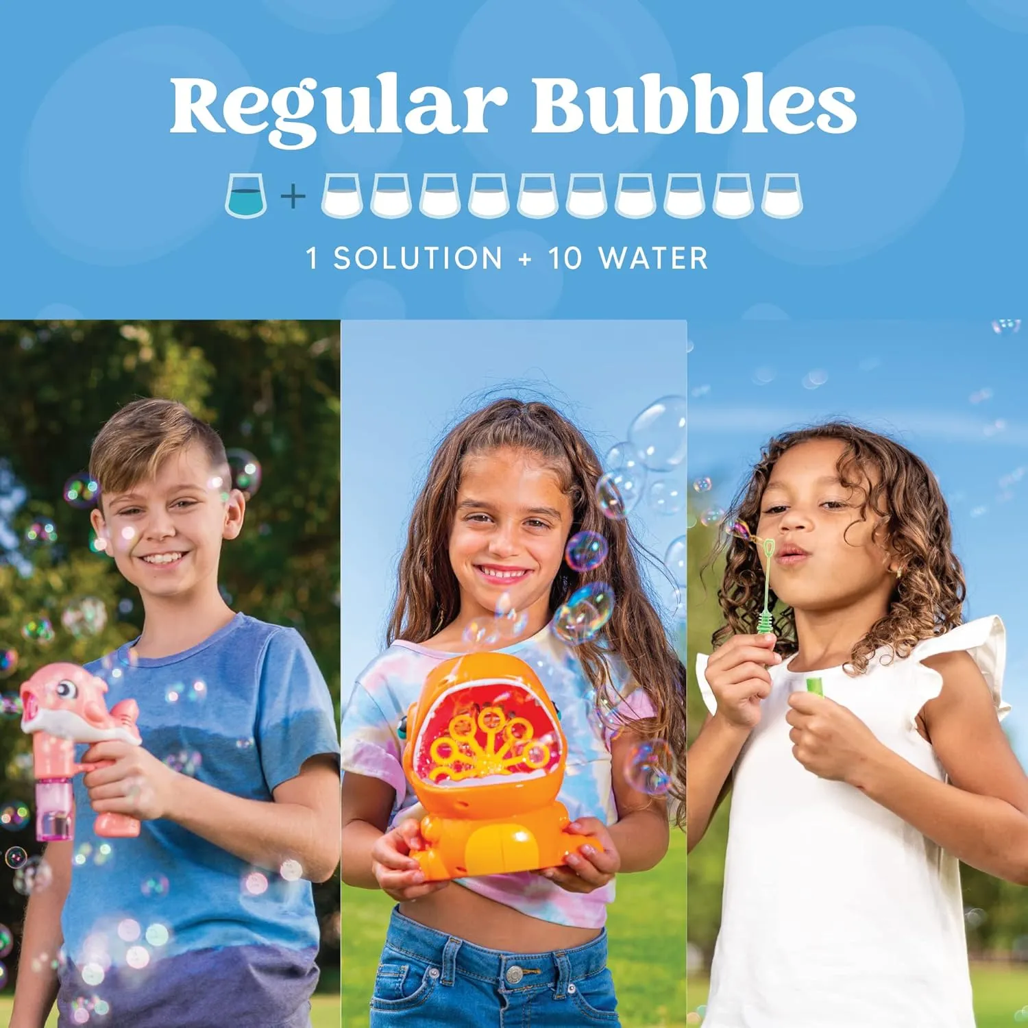 JOYIN 2 Bottles Bubbles Refill Solutions 64 oz (up to 5 Gallon), Concentrated Solution for Bubble Machine, Gun, Wand Refill Fluid Summer, Easter Toys(Orange Blue)