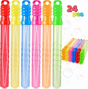 JOYIN 24 Pack 10’’ Mid Bubble Wands Assortment, 6 Colors Bubble Wands 3 OZ Party Favors Kids Summer Toys, Outdoor Play Toys Games Christmas Birthday Party