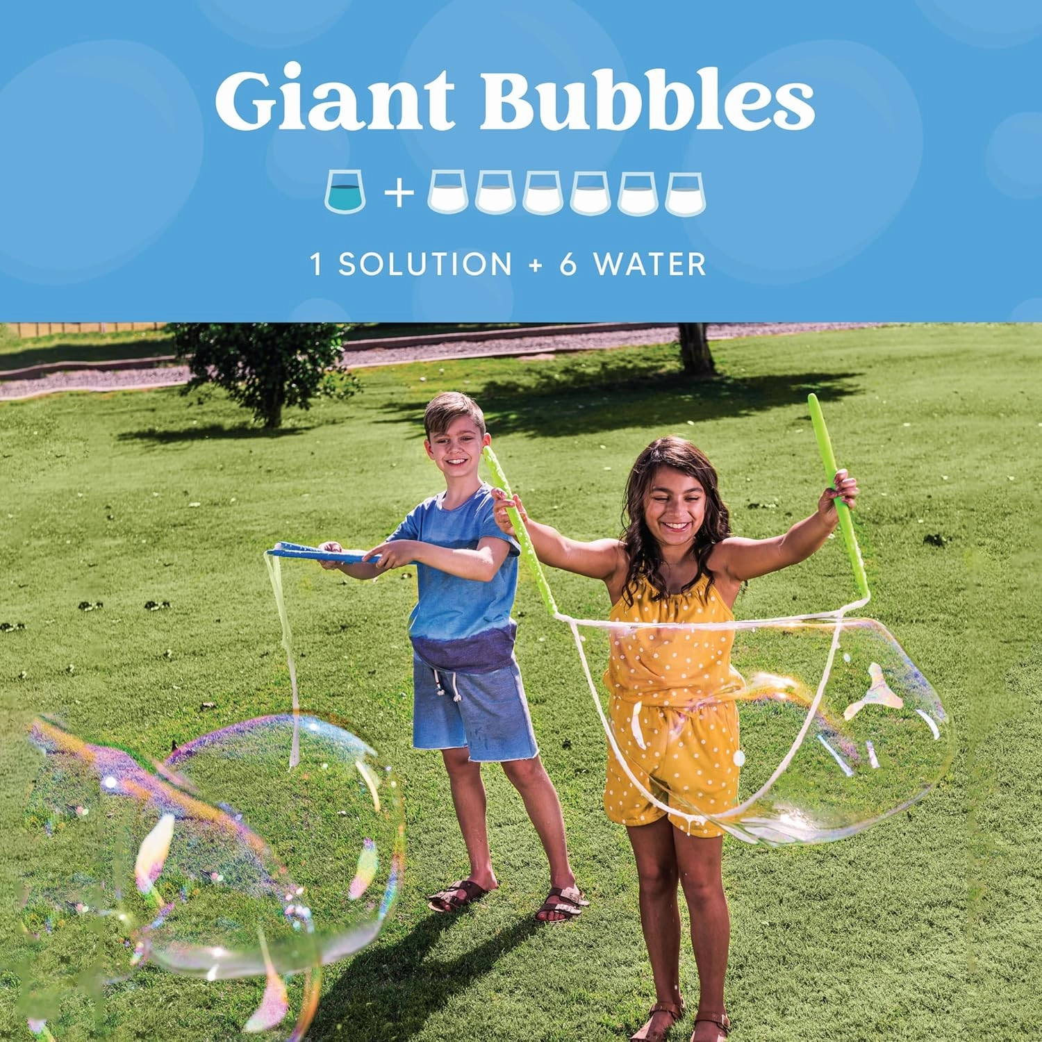 JOYIN 2 Bottles Bubbles Refill Solutions 64 oz (up to 5 Gallon), Concentrated Solution for Bubble Machine, Gun, Wand Refill Fluid Summer, Easter Toys (Blue Green)