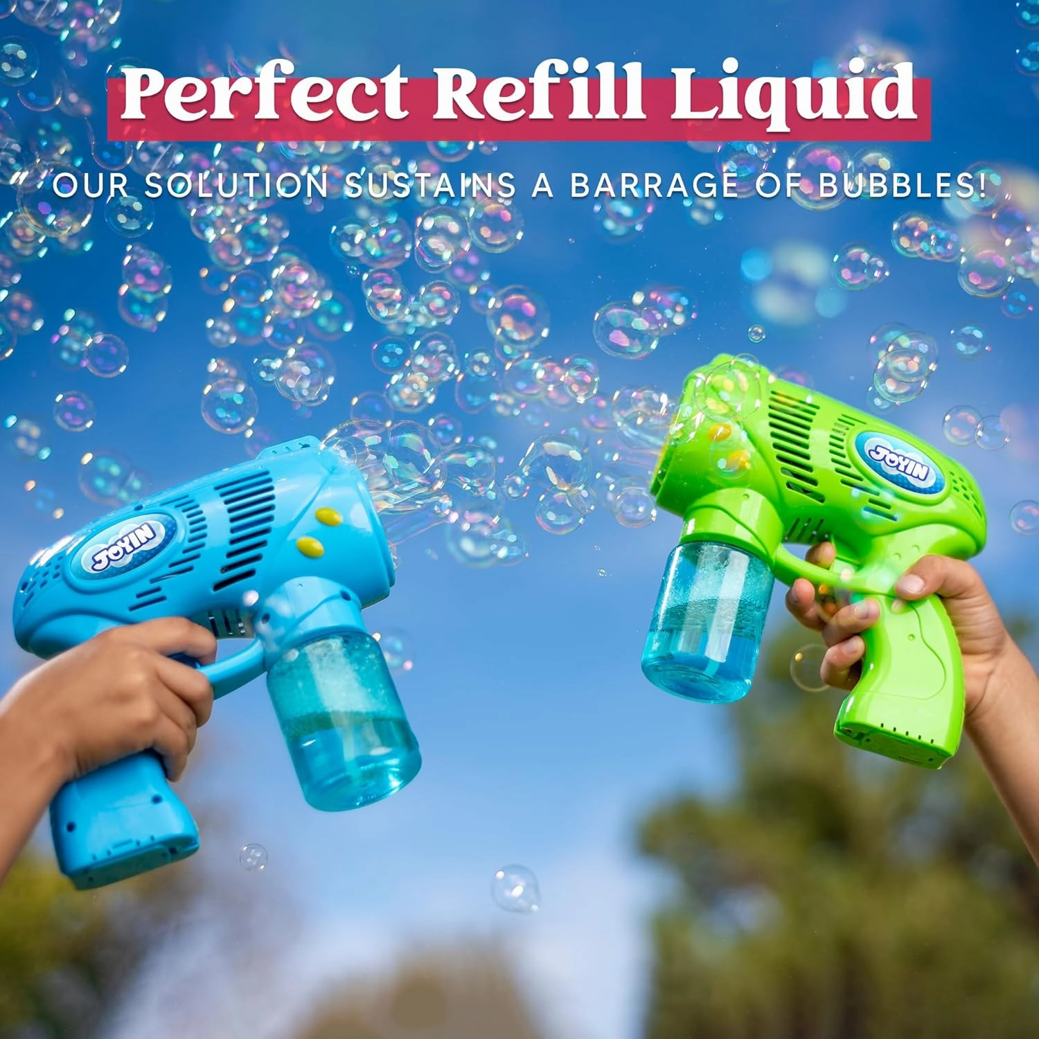 JOYIN 2 Bottles Bubbles Refill Solutions 64 oz (up to 5 Gallon), Concentrated Solution for Bubble Machine, Gun, Wand Refill Fluid Summer, Easter Toys (Blue Green)