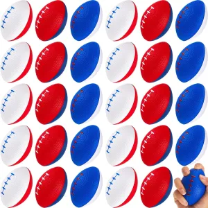 Junkin 30 Pcs Mini Football Sports Stress Ball, Mini Foam Sports Soft Ball for Football Themed Party Supplies and Decorations, 3.54 x 2.2'' (Blue, White, Red)