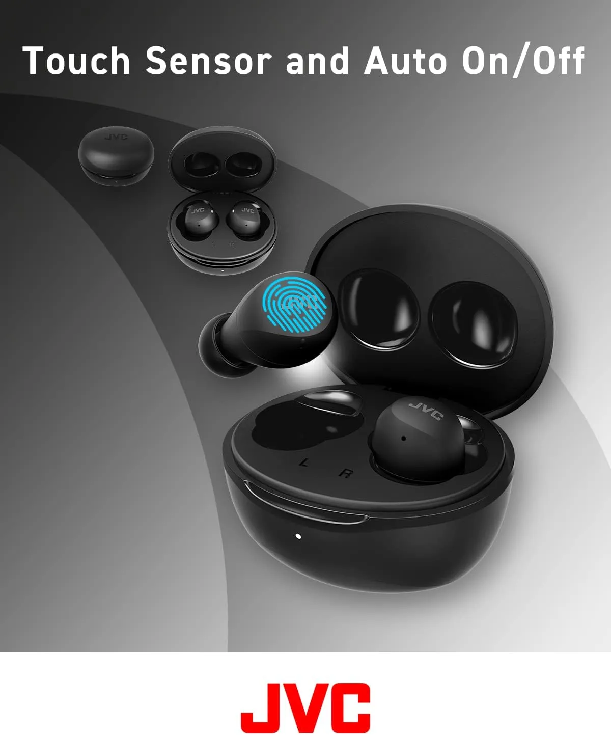 JVC Compact and Lightweight Gumy Mini True Wireless Earbuds Headphones, Long Battery Life (up to 23 Hours), Sound with Neodymium Magnet Driver, Water Resistance (IPX4) - HAA6TB (Black)