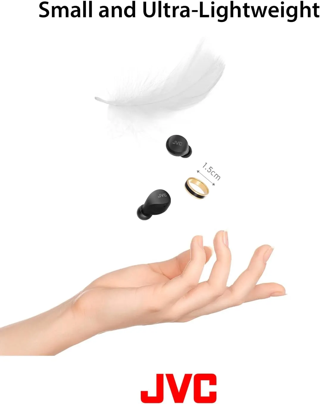JVC Compact and Lightweight Gumy Mini True Wireless Earbuds Headphones, Long Battery Life (up to 23 Hours), Sound with Neodymium Magnet Driver, Water Resistance (IPX4) - HAA6TB (Black)