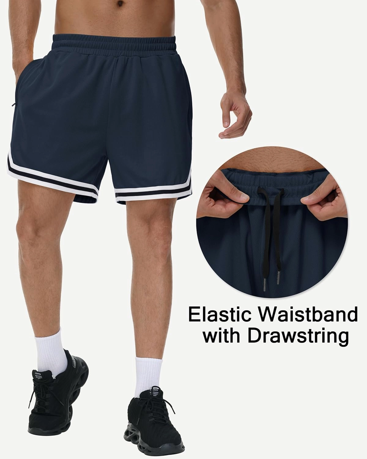JWM Mens Long Basketball Shorts with Zip Pockets - 11" Mesh Athletic Gym Workout Sport Shorts Quick Dry Lightweight