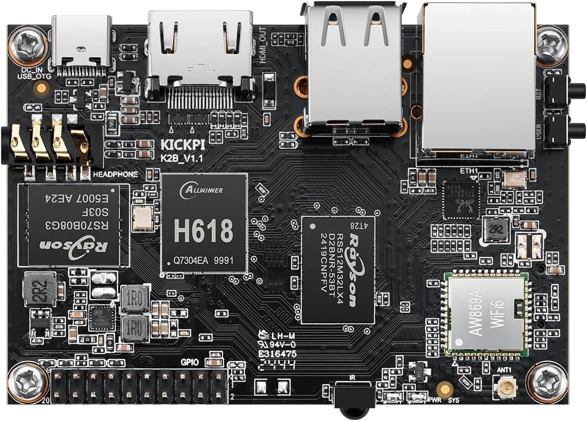 K2B Development Board, Allwinner H618 Quad Core 64 Bit Single Board Computer Up to 2.0GHz 2G LPDDR4 8G eMMC Support WiFi 5 and BT 5.2 Run Android 12.0/Ubuntu 2204 Pi Alternative