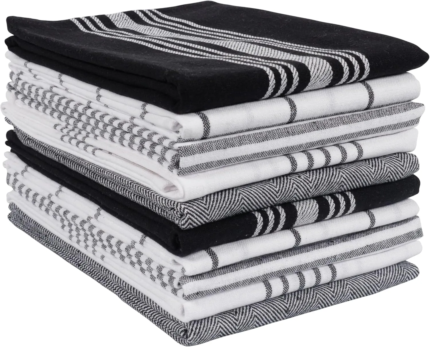 KAF Home Soho Kitchen Dish Towel Set of 10 | 18 x 28 Inch Tea Towels | Soft and Absorbent Mixed Set of Flat Towels | for Hand Drying & Cleaning Dishes | Durable & Colorful (Black)