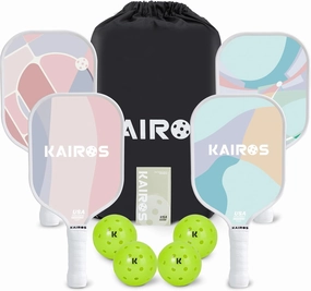 KAIROS Pickleball Paddles, USAPA Approved Pickle Ball Set with 2 Rackets 4 Pickle Balls, Non-Slip Grip Fiberglass Surface Pickleball for Beginners