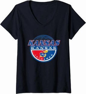Kansas Jayhawks Basketball Dunk Officially Licensed V-Neck T-Shirt