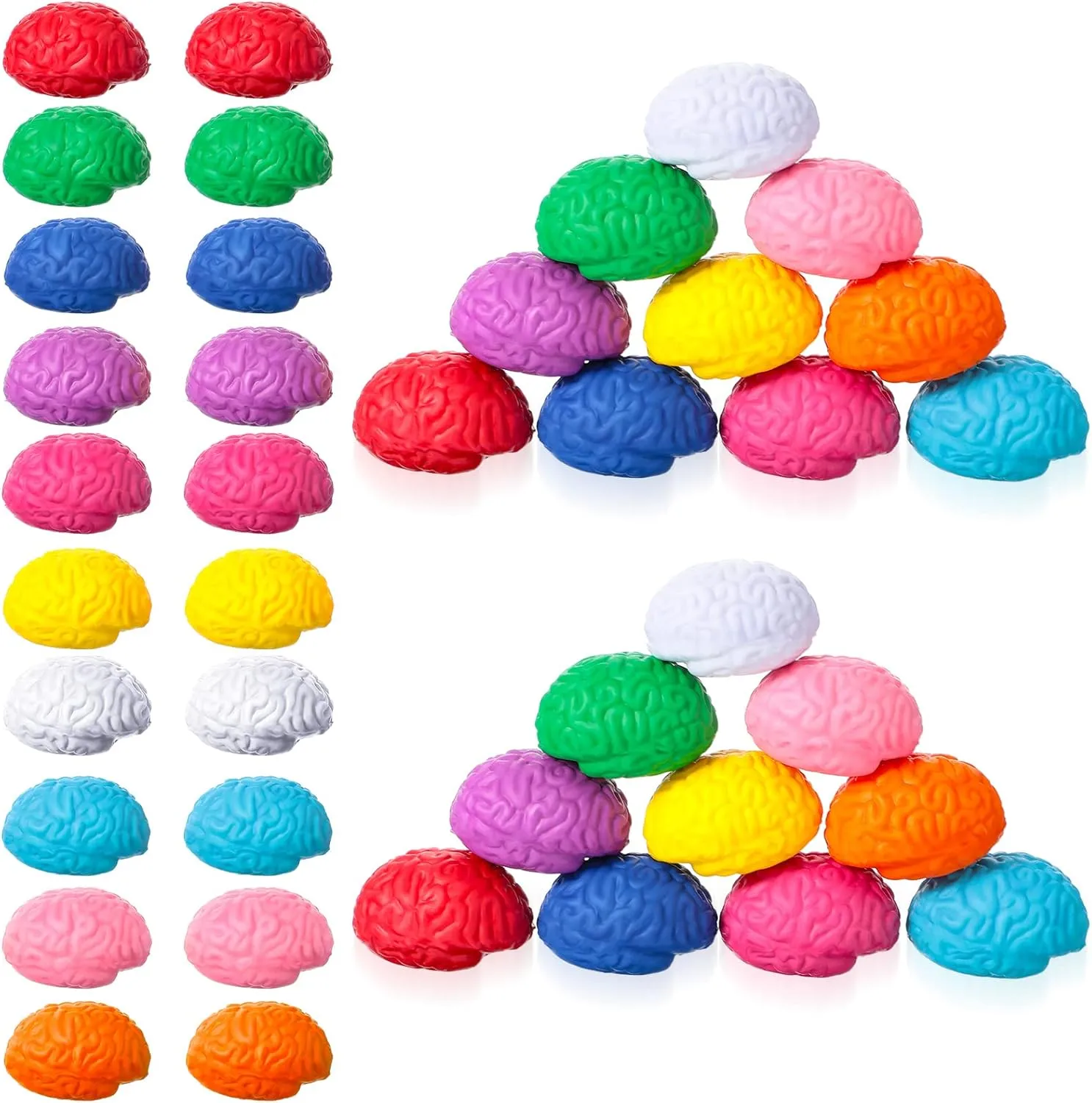 Kasyat 40 Pcs Brain Stress Ball Mini Brain Shaped Stress Ball Bulk PU Hand Muscle Exercise Pressure Prop for Adult Improving Grip Strength Object Recognition Prop Mold Halloween(Colorful,Mini)