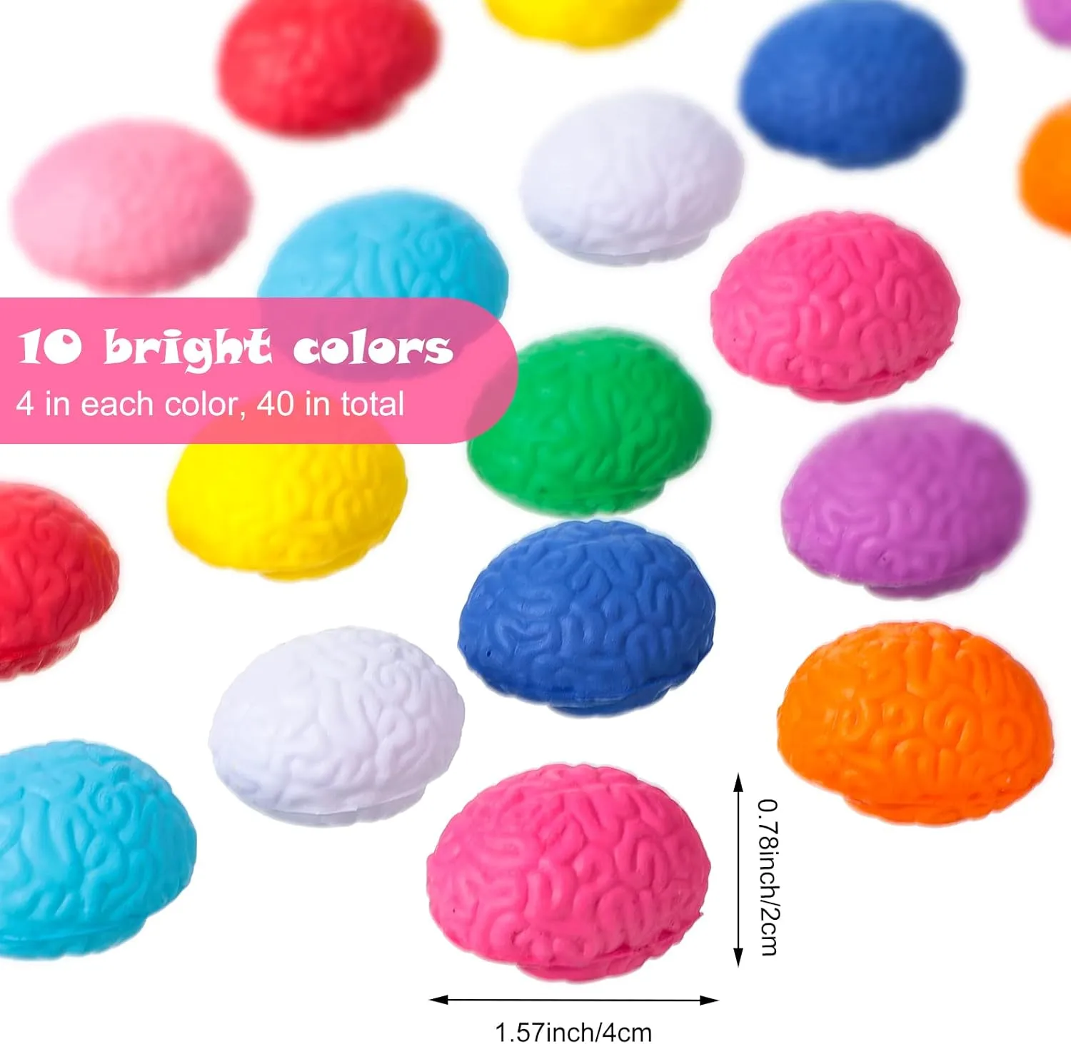 Kasyat 40 Pcs Brain Stress Ball Mini Brain Shaped Stress Ball Bulk PU Hand Muscle Exercise Pressure Prop for Adult Improving Grip Strength Object Recognition Prop Mold Halloween(Colorful,Mini)