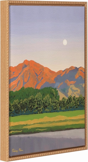 Kate and Laurel Sylvie Beaded Moonrise Over Nebo Vintage Framed Canvas Wall Art by Mackenzie Nelson, 18x24 Beaded Natural, Colorful Mountain Landscape Art for Wall