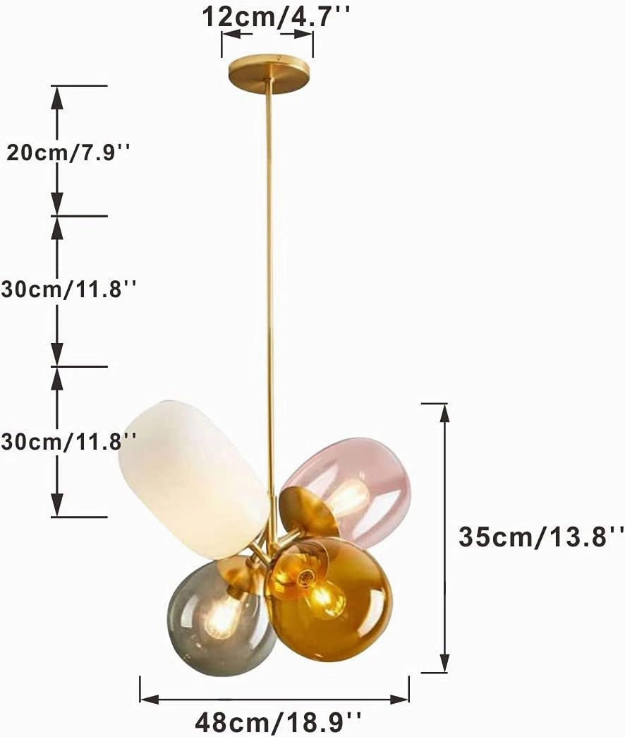 KCO Lighting Modern Colorful Pendant Light Gold Globe Pendant Lighting Stained Glass Balloon Chandelier Light Fixture Colored Glass Pendant Lights Kitchen Island for Kids Room