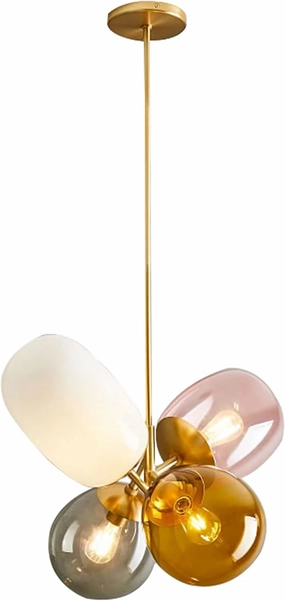 KCO Lighting Modern Colorful Pendant Light Gold Globe Pendant Lighting Stained Glass Balloon Chandelier Light Fixture Colored Glass Pendant Lights Kitchen Island for Kids Room