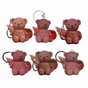 Keychain Bear Lipsticks,2 in 1 Key Chain Bear Lipstick Matte Velvet Mousse Lipstick Waterproof Long Lasting Non-Stick Cup Lip Gloss Portable Lip Gloss Set for Women (6 Colors)
