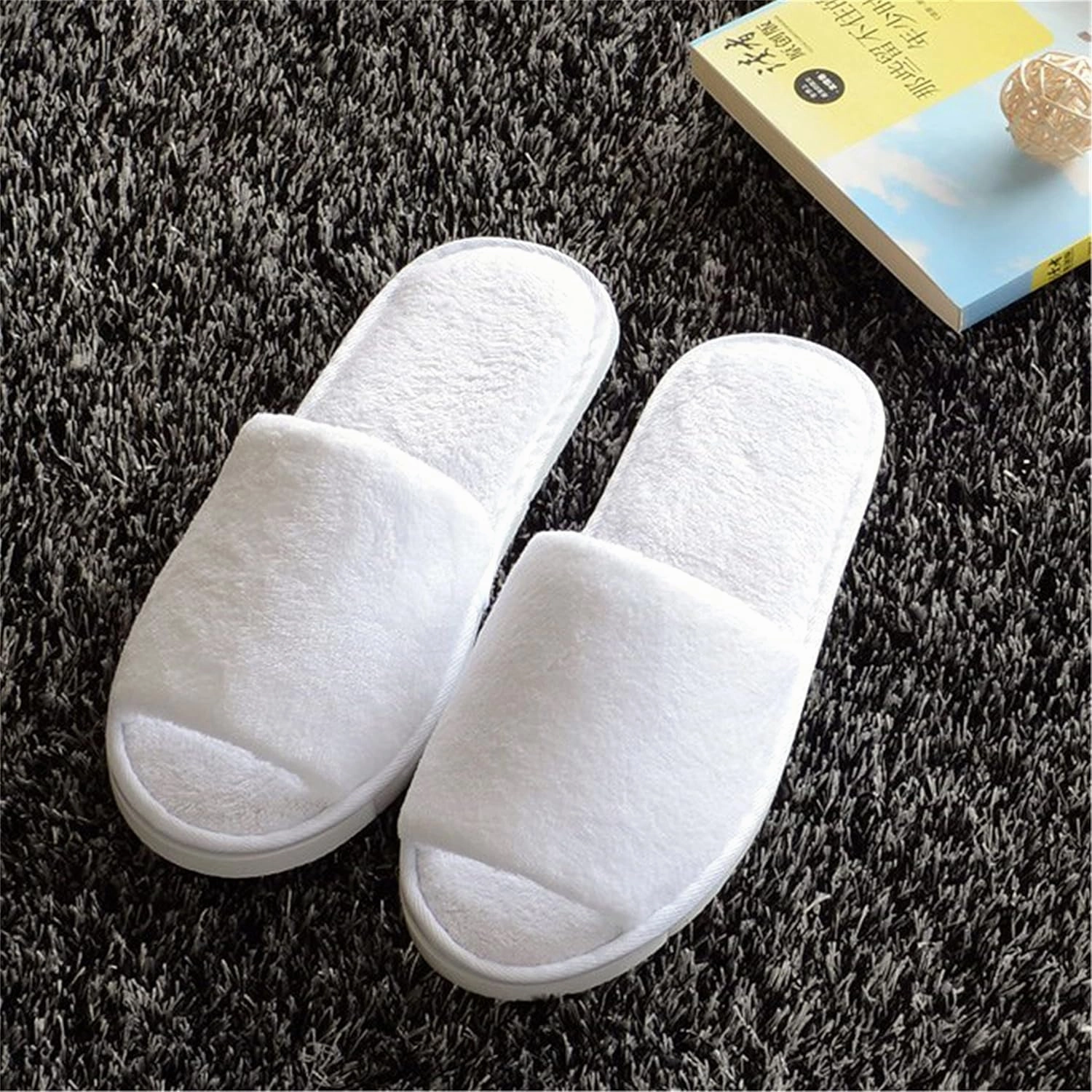 KHC-KHF Spa Slipper- 5 Pairs of Velvet Open Toe Slippers with Travel Bags- One Size Fit Most Men and Women for Spa