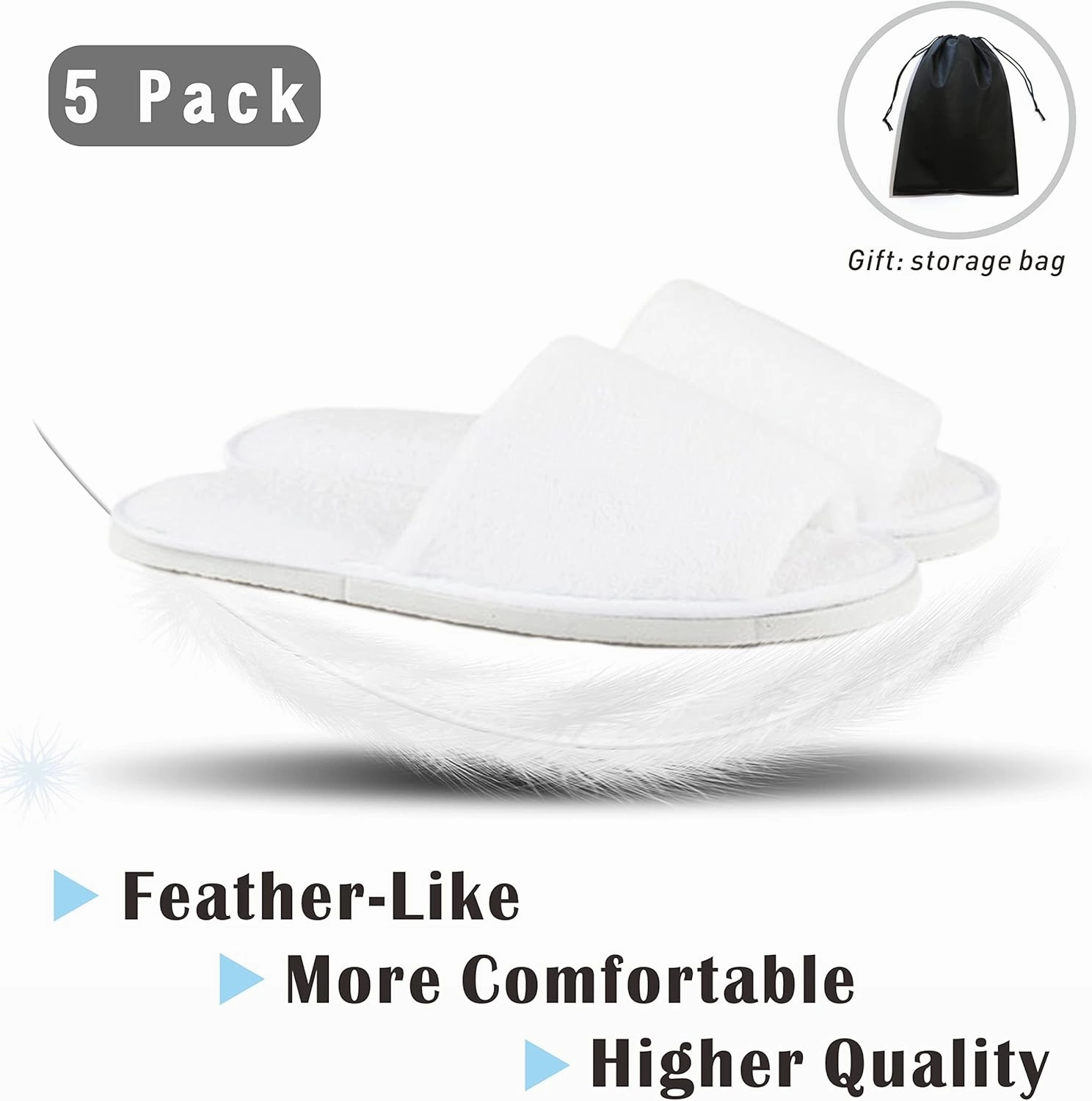 KHC-KHF Spa Slipper- 5 Pairs of Velvet Open Toe Slippers with Travel Bags- One Size Fit Most Men and Women for Spa