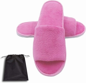 KHC-KHF Spa Slipper- 5 Pairs of Velvet Open Toe Slippers with Travel Bags- One Size Fit Most Men and Women for Spa