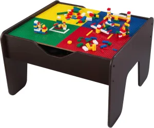 KidKraft 2-in-1 Reversible Top Activity Table with 200 Building Bricks and 30-Piece Wooden Train Set, Espresso, Gift for Ages 3 