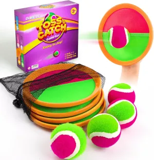 Kids Outdoor Toys - Toss and Catch Game Set, Outside Yard Camping Beach Pool Toys Games for Boys Girls 3 4 5 6 7 8 9 10 Year Old, 4 Paddles 4 Balls (Orange Orange)