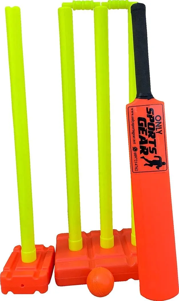 Kids Plastic Cricket Set Includes Bat Ball Stumps Base & Carry Bag