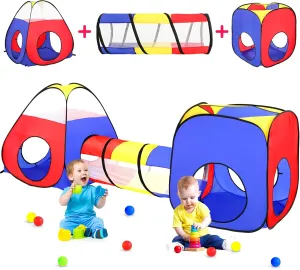 Kids Play Tent with Ball Pit Crawl Tunnel Castle Tent, Pop Up Toddlers Playhouse for Boys and Girls Gift, Collapsible Children Play Tent Toy Indoor and Outdoor Games (Colorful Fort)