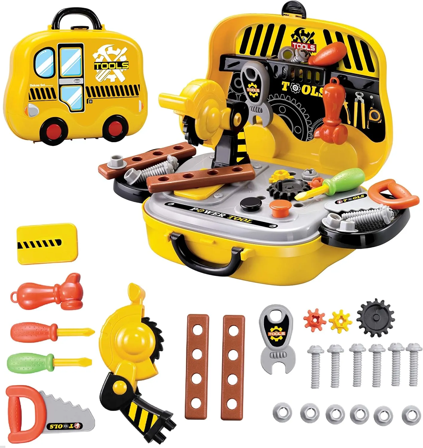 Kids' Pretend Tool Workshop Set - Screwdrivers, Hammer, Wrench, Screws & More Hand Tools for Boys & Girls - 31 Pieces Construction Learning Game with Storage Case - 3 Years Old and Up