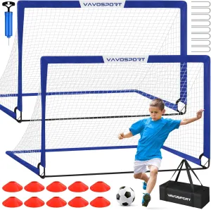Kids Soccer Goals for Backyard Set - 2 of 6x4 ft Portable Soccer Goal Training Equipment, Practice Soccer Net with Soccer Ball, Cones, Bag, Soccer Set for Kids Youth Toddler Games, Sports Outdoor Play