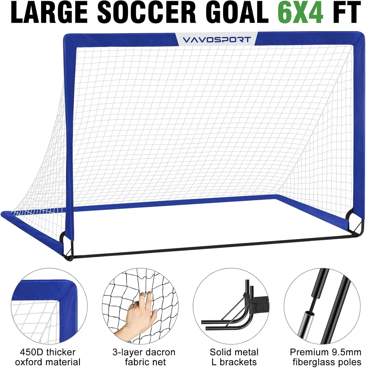 Kids Soccer Goals for Backyard Set - 2 of 6x4 ft Portable Soccer Goal Training Equipment, Practice Soccer Net with Soccer Ball, Cones, Bag, Soccer Set for Kids Youth Toddler Games, Sports Outdoor Play