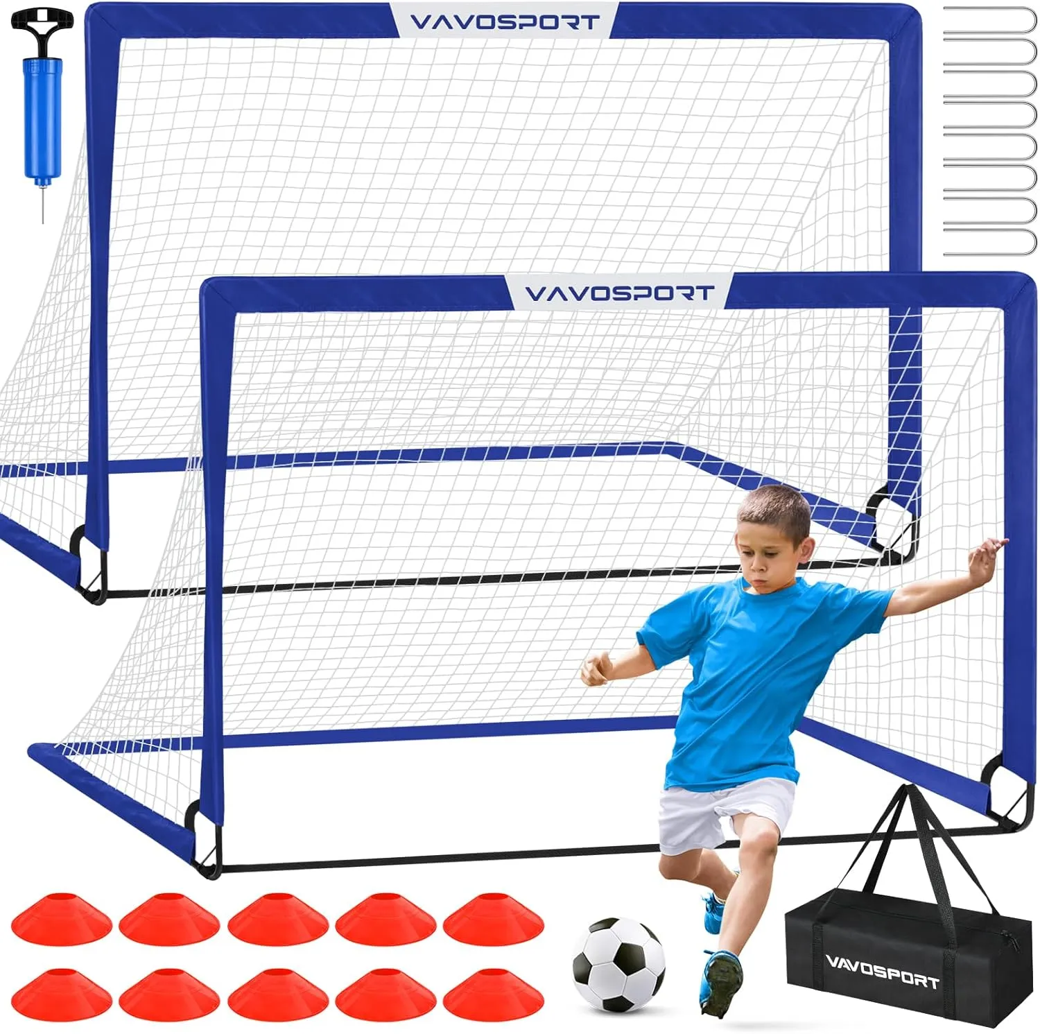 Kids Soccer Goals for Backyard Set - 2 of 6x4 ft Portable Soccer Goal Training Equipment, Practice Soccer Net with Soccer Ball, Cones, Bag, Soccer Set for Kids Youth Toddler Games, Sports Outdoor Play