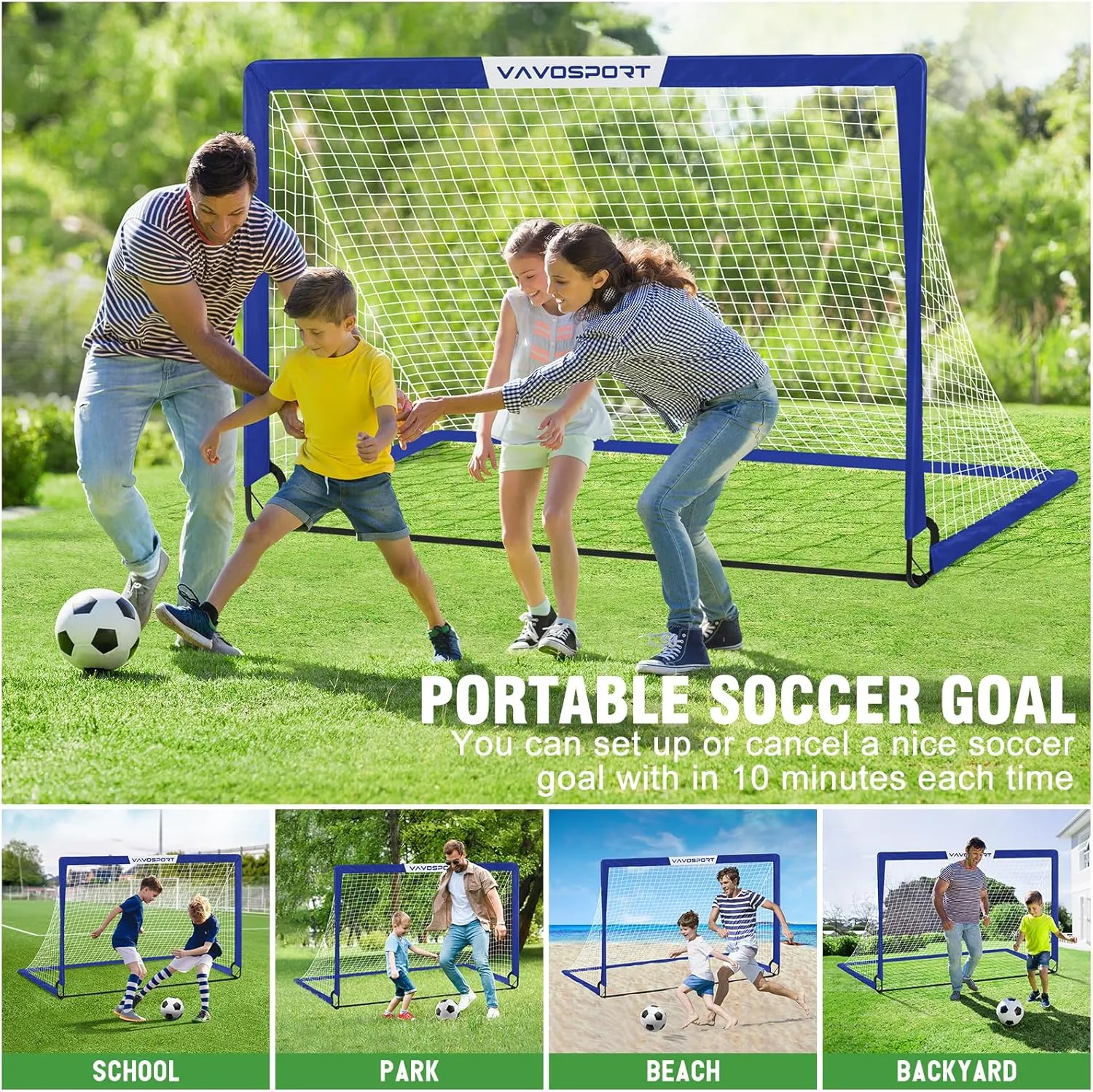 Kids Soccer Goals for Backyard Set - 2 of 6x4 ft Portable Soccer Goal Training Equipment, Practice Soccer Net with Soccer Ball, Cones, Bag, Soccer Set for Kids Youth Toddler Games, Sports Outdoor Play