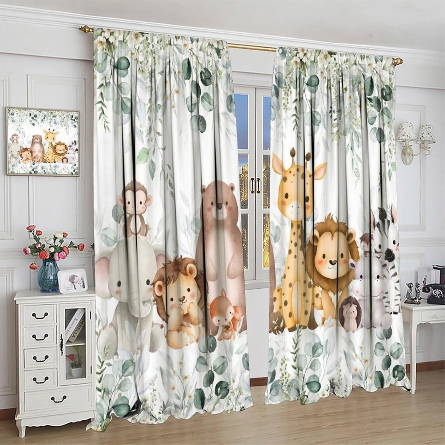 Kids Safari Animal Curtains Woodland Wildlife Jungle Animals Window Treatments for Boys Girls Bedroom Cute Cartoon Lion Nursery Children Drapes for Living Room W42xL54(Decor)