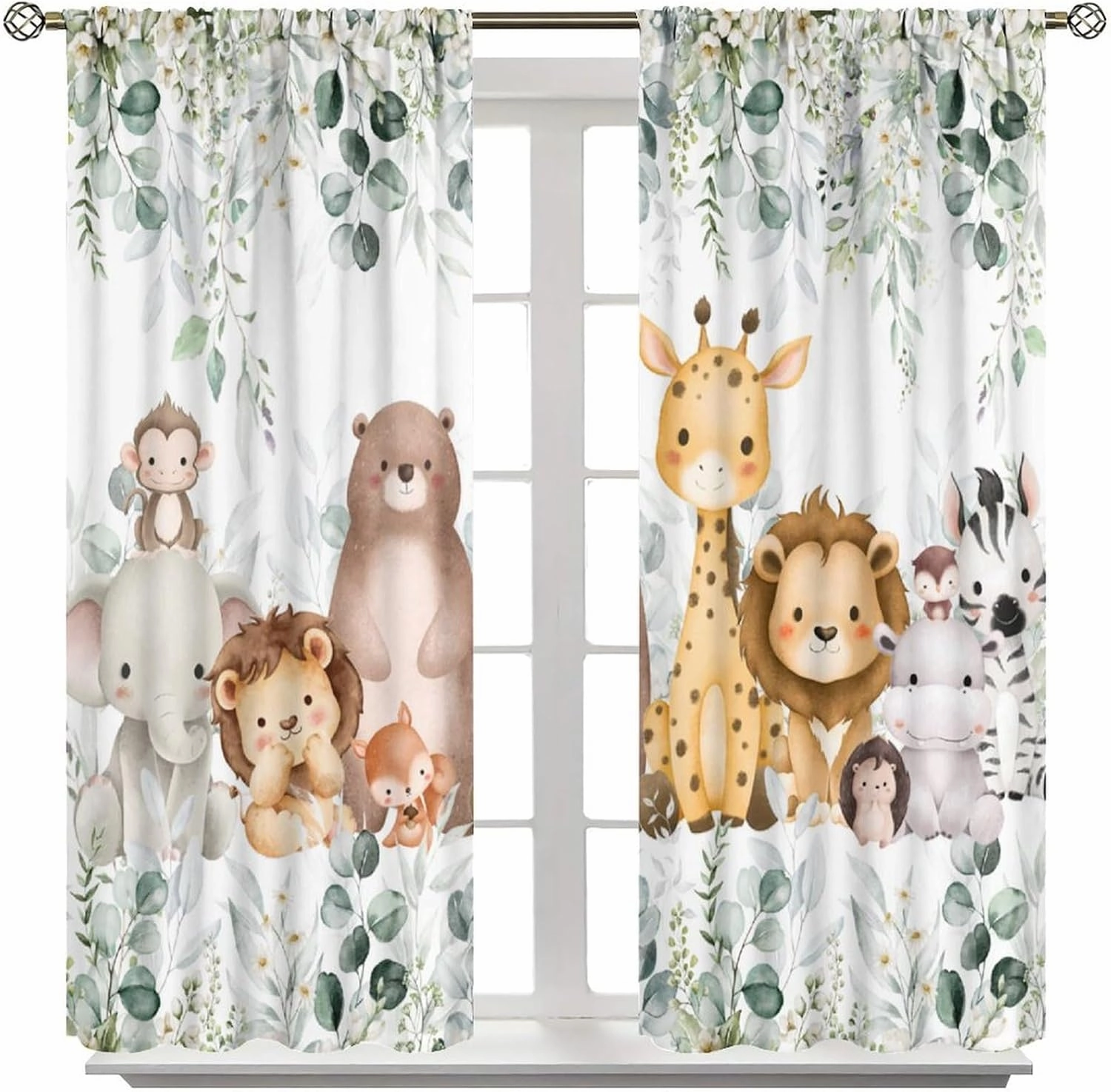 Kids Safari Animal Curtains Woodland Wildlife Jungle Animals Window Treatments for Boys Girls Bedroom Cute Cartoon Lion Nursery Children Drapes for Living Room W42xL54(Decor)