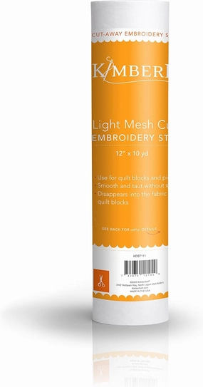Kimberbell Cutaway Stabilizer for Embroidery Machines - Light Mesh Cut-Away Stabilizer, Soft Embroidery Backing Stabilizer, Lightweight Cutaway Mesh Stabilizer for Quilting (12” x 10 Yd Roll)