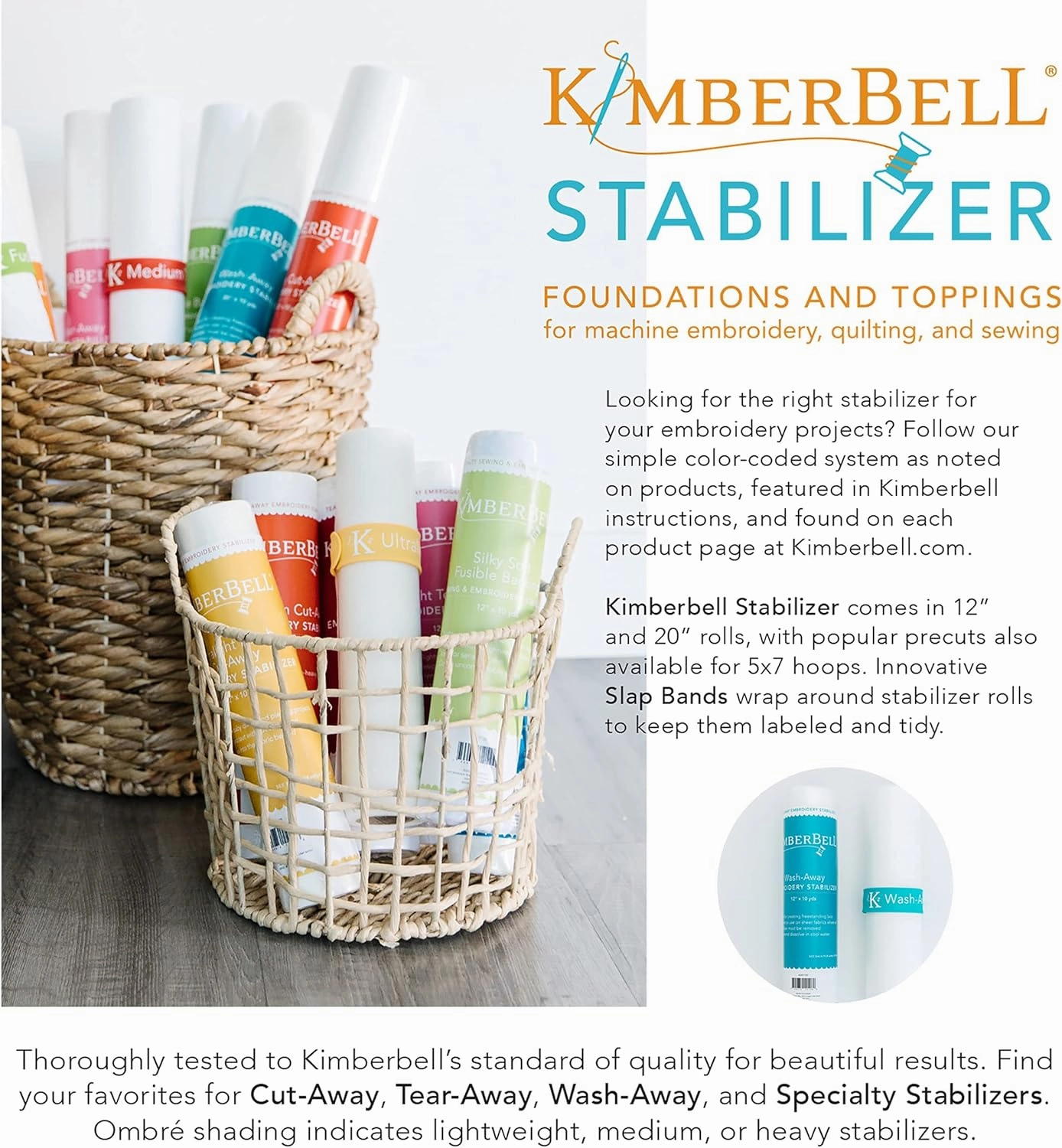Kimberbell Cutaway Stabilizer for Embroidery Machines - Light Mesh Cut-Away Stabilizer, Soft Embroidery Backing Stabilizer, Lightweight Cutaway Mesh Stabilizer for Quilting (12” x 10 Yd Roll)