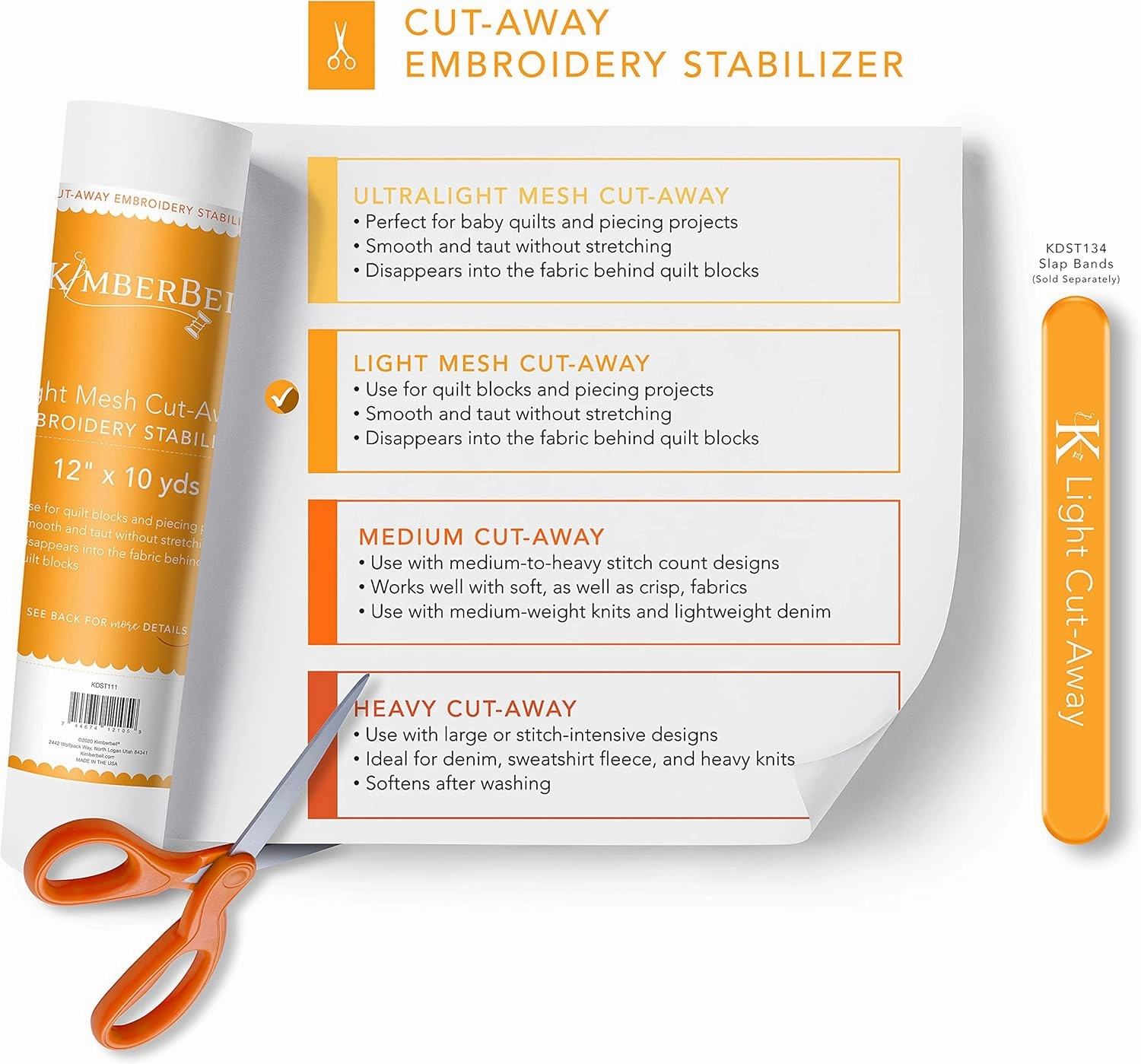 Kimberbell Cutaway Stabilizer for Embroidery Machines - Light Mesh Cut-Away Stabilizer, Soft Embroidery Backing Stabilizer, Lightweight Cutaway Mesh Stabilizer for Quilting (12” x 10 Yd Roll)