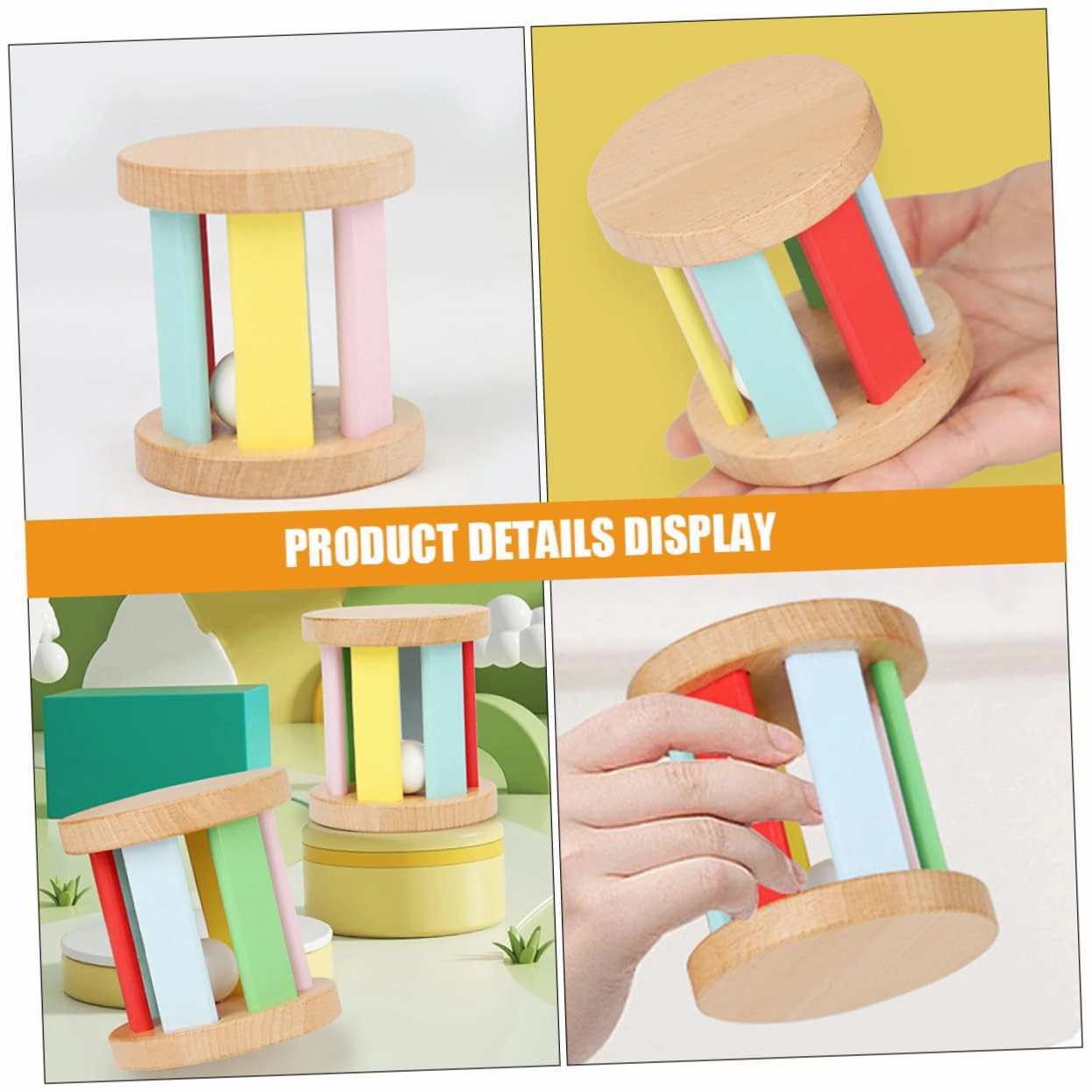 Kisangel Wooden Rattle Lightweight Sensory Instrument for Newborns for Indoor Promotes Hand Eye Coordination Parent Interaction Craftsmanship Present