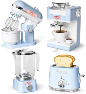 Kitchen Toy Appliances Playset,Kitchen Pretend Play Toy Play Kitchen Set with Coffee Maker/Toy Mixer/Play Toaster/Juicer Machine Toddler Play Kitchen Accessories Set for Boys Girls (Blue)