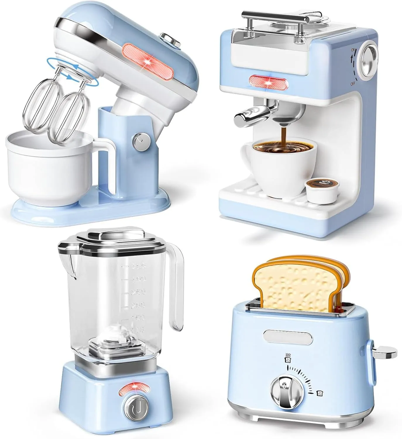 Kitchen Toy Appliances Playset,Kitchen Pretend Play Toy Play Kitchen Set with Coffee Maker/Toy Mixer/Play Toaster/Juicer Machine Toddler Play Kitchen Accessories Set for Boys Girls (Blue)