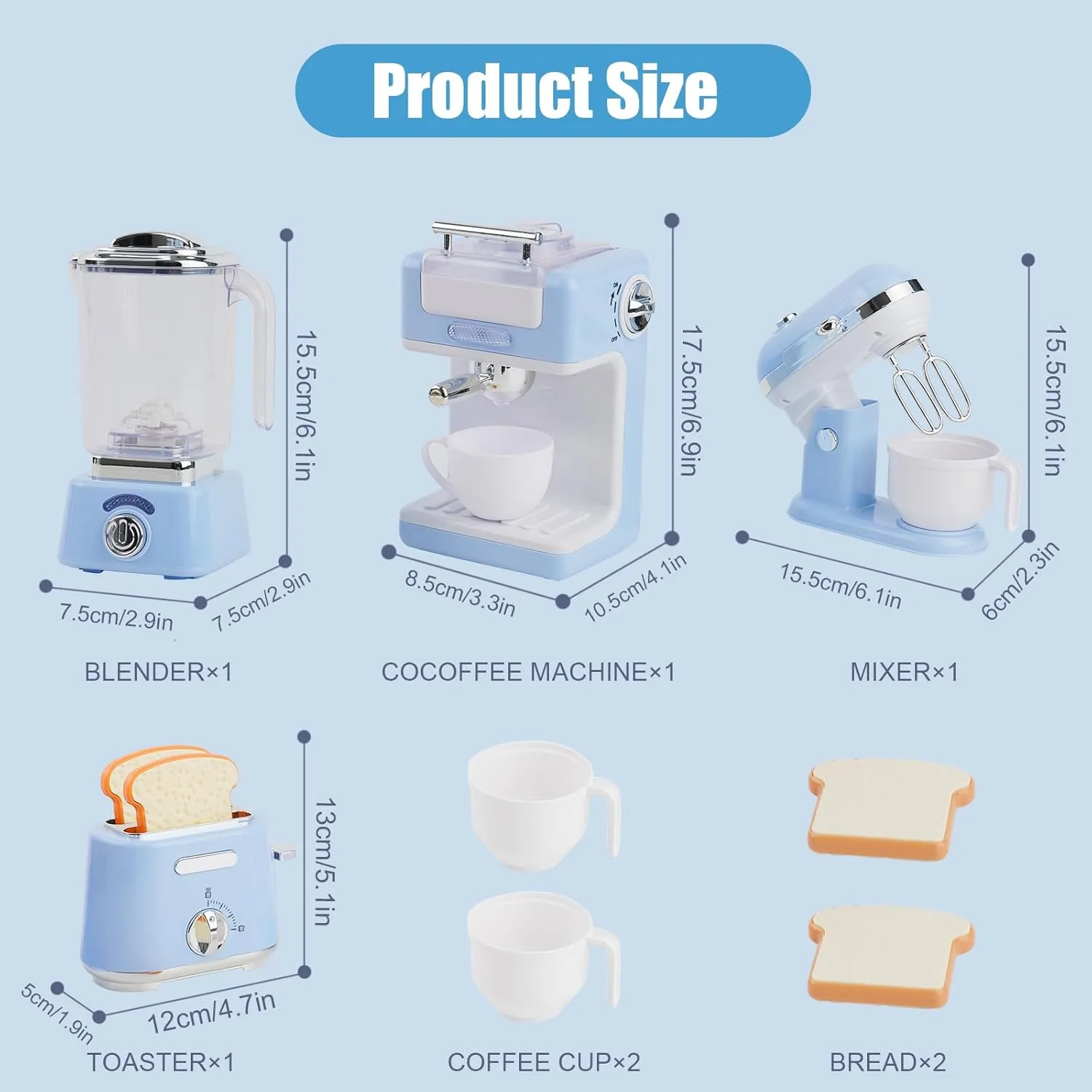 Kitchen Toy Appliances Playset,Kitchen Pretend Play Toy Play Kitchen Set with Coffee Maker/Toy Mixer/Play Toaster/Juicer Machine Toddler Play Kitchen Accessories Set for Boys Girls (Blue)