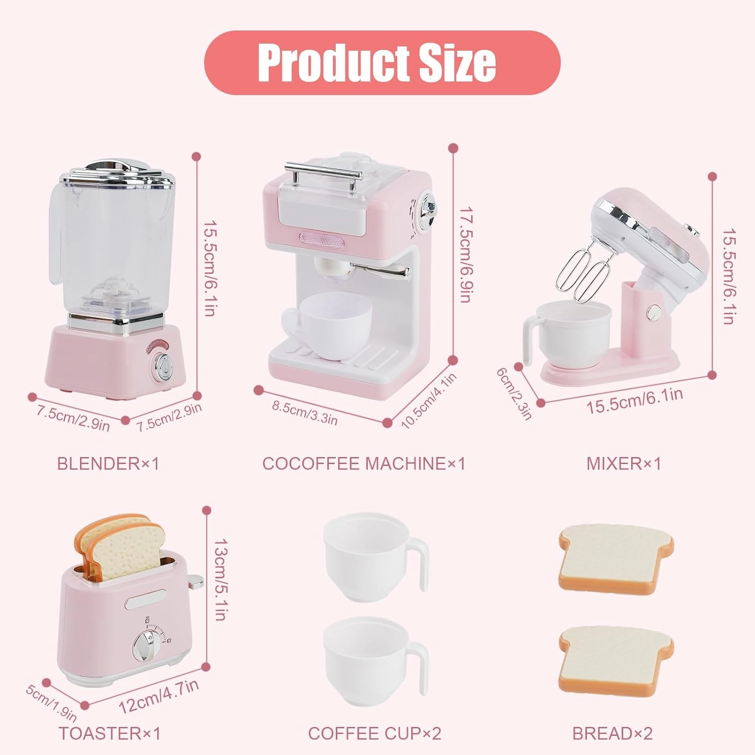 Kitchen Toy Appliances Playset,Kitchen Pretend Play Toy Play Kitchen Set with Coffee Maker/Toy Mixer/Play Toaster/Juicer Machine Toddler Play Kitchen Accessories Set for Boys Girls (Pink)