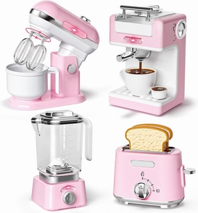 Kitchen Toy Appliances Playset,Kitchen Pretend Play Toy Play Kitchen Set with Coffee Maker/Toy Mixer/Play Toaster/Juicer Machine Toddler Play Kitchen Accessories Set for Boys Girls (Pink)