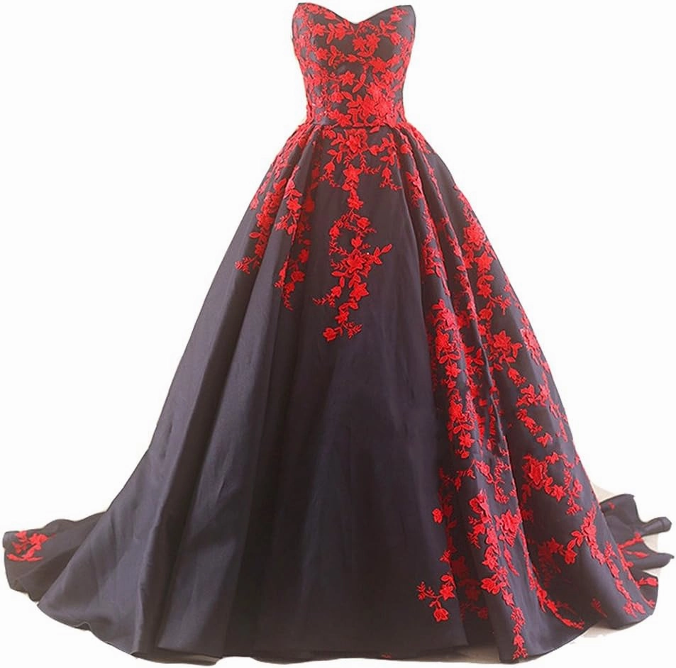 Kivary Gothic Black Satin Lace V Neck A Line Long Prom Corset Wedding Dresses
