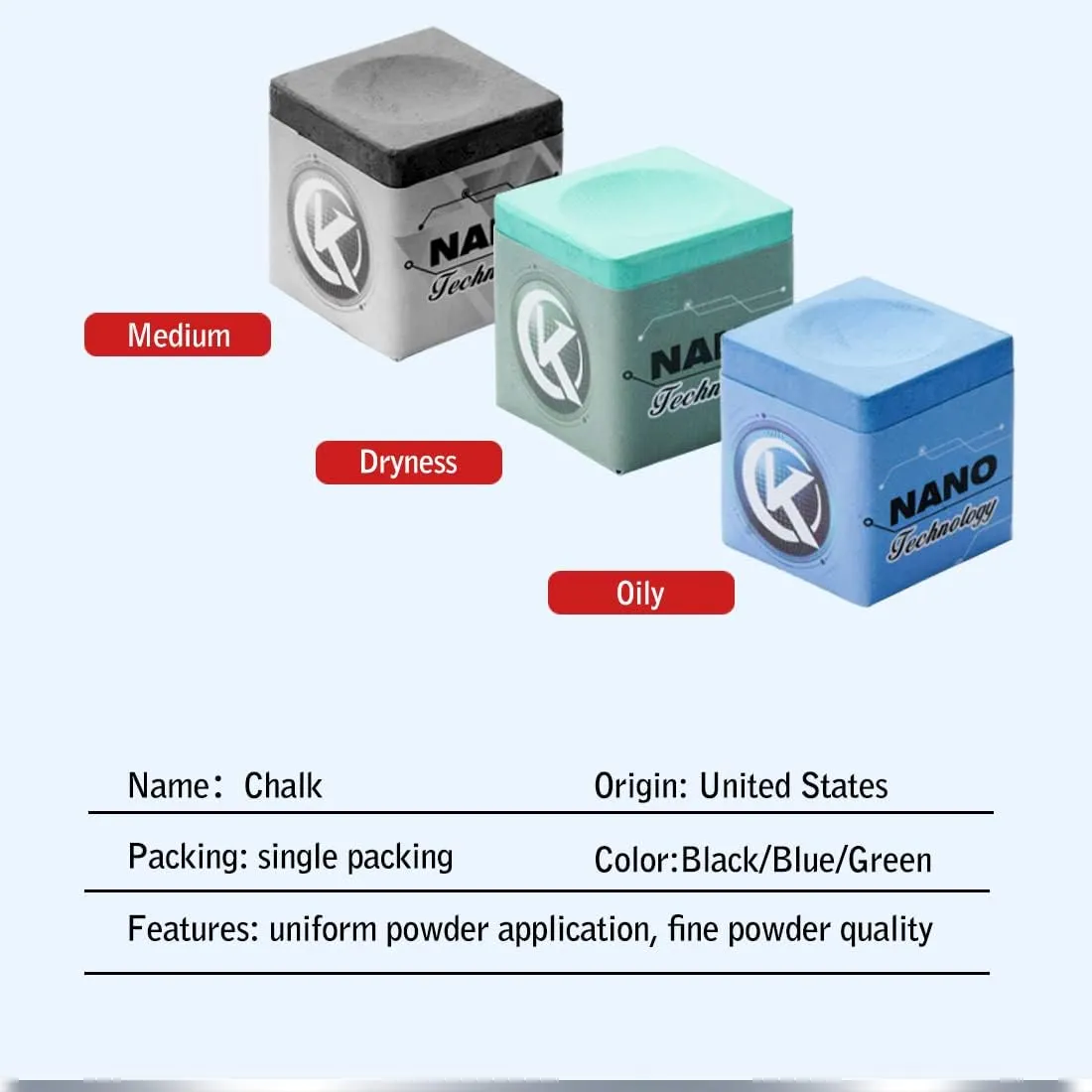 KONLLEN Pool Cue Chalk Nano Technology Billiard Chalk for Professional Tournament Dedicated Pool Chalk (Outstanding Performance, Reduce Miscue, Durable, Low Deflection)