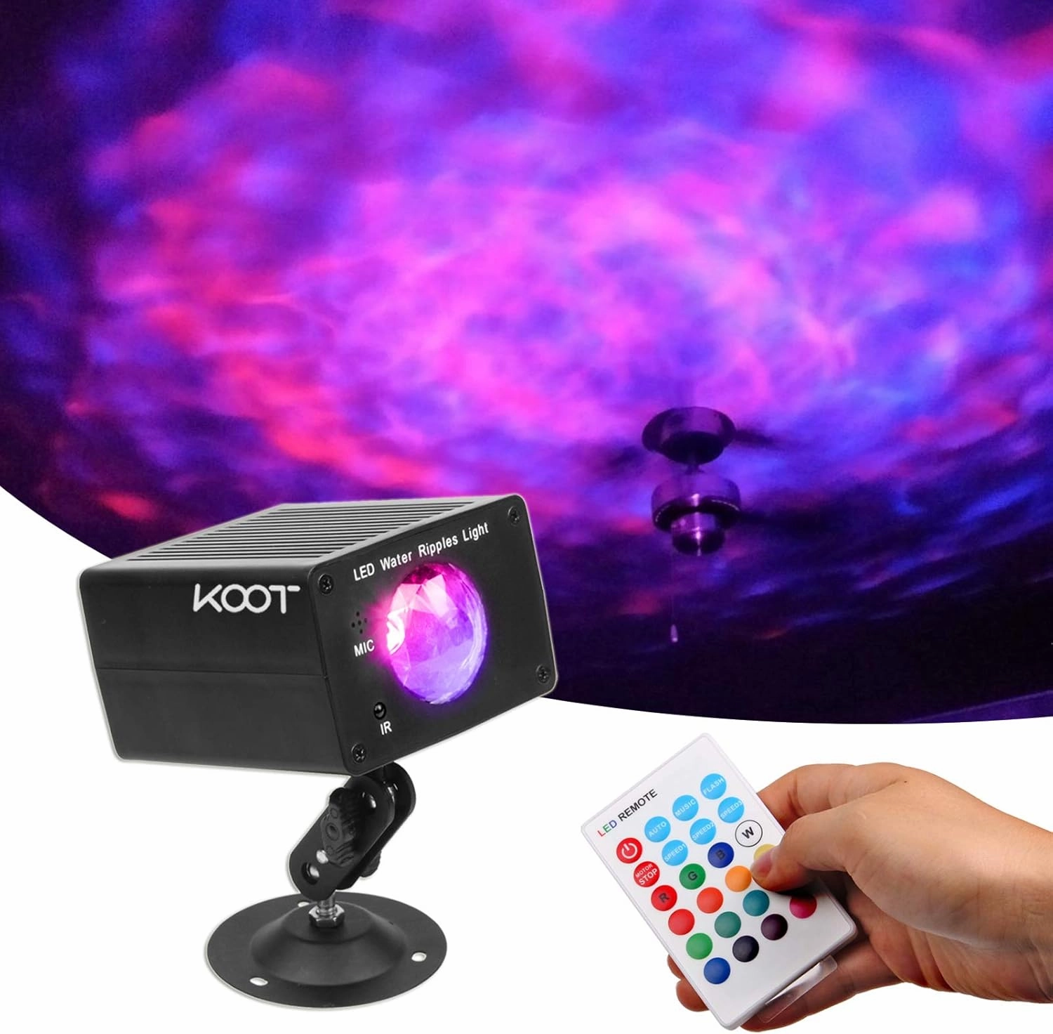 KOOT Water Wave Christmas Projector, RGB 16 Color Party Light, Sound Activated Flash Ripple LED Holiday Lighting With Remote for Disco, Halloween, Wedding, Kids Room