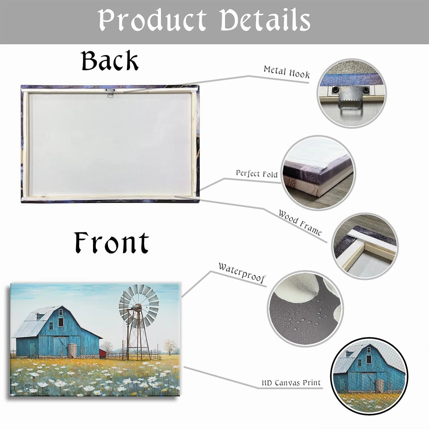 KPLUNDO Barn Picture Bedroom Wall Decor Farmhouse Landscape Canvas Picture Print Blue Barn Windmill Painting Modern Artwork (Artwork-1,24"x36")