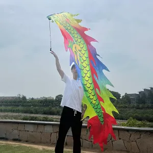 Kunovo Dragon Poi 6.5 ft, 9.8 ft Long Dance Dragon Poi Ribbon, Small Size Fitness Shaking Dragon Ribbon with Weighted Ball ＆ Dragon Body, Colorful Dragon Streamer (Size : 3 m (9.8 ft))