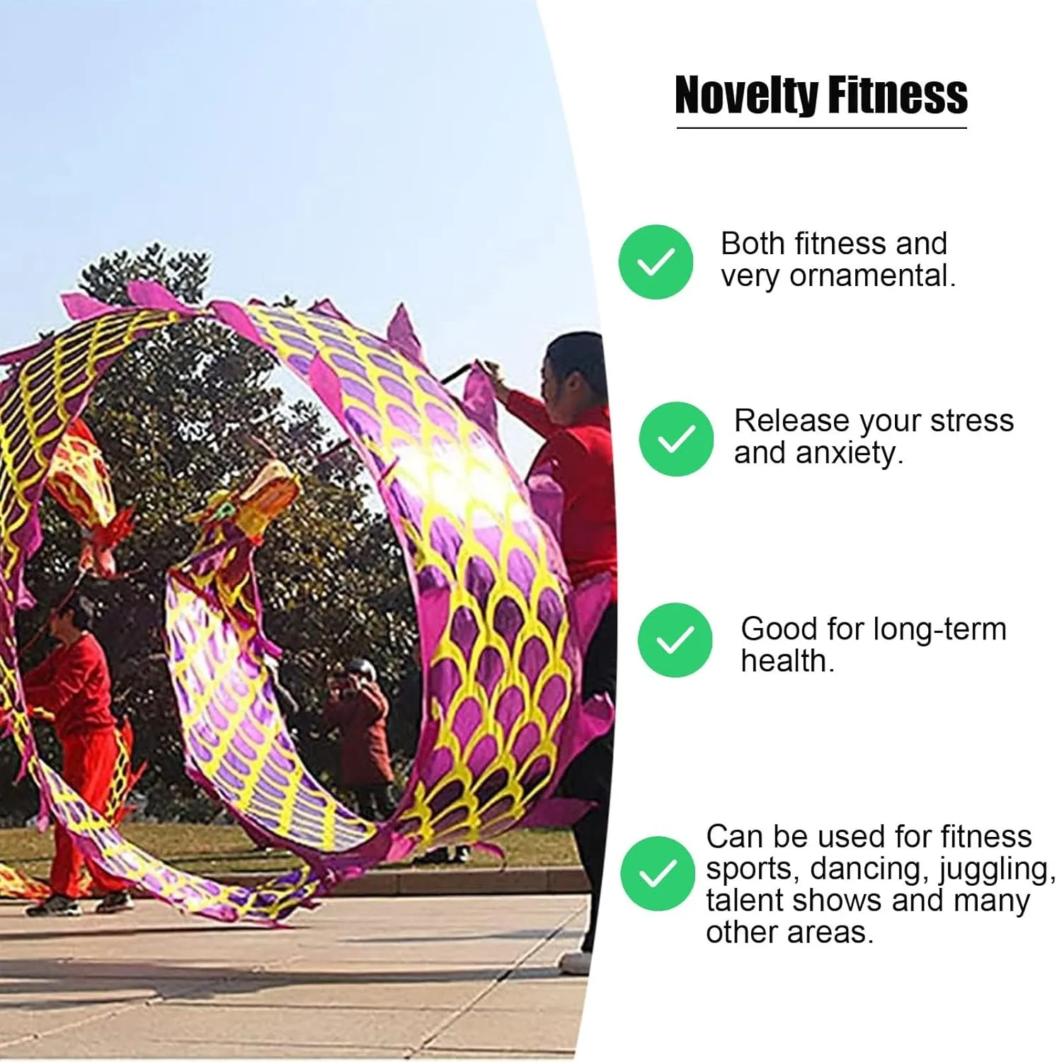 Kunovo Dragon Poi 6.5 ft, 9.8 ft Long Dance Dragon Poi Ribbon, Small Size Fitness Shaking Dragon Ribbon with Weighted Ball ＆ Dragon Body, Colorful Dragon Streamer (Size : 3 m (9.8 ft))